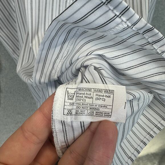 Gianni Bellini Shirt Mens Size 16 White Black Striped Polyester Blend Button Up - Picture 7 of 13